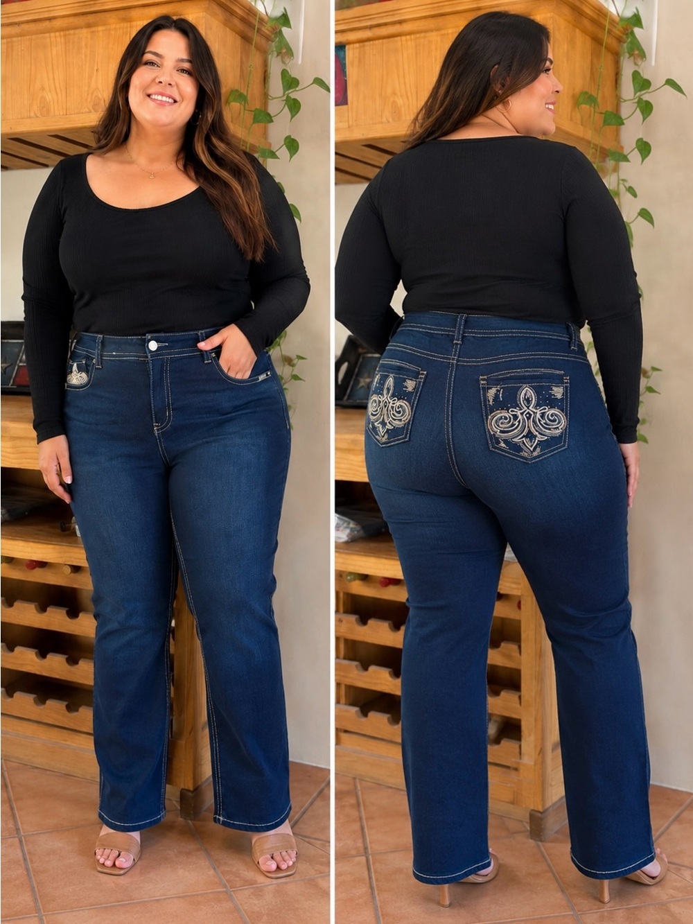 Lane Bryant Dark Blue Flare Jeans with Embroidered Back Pockets